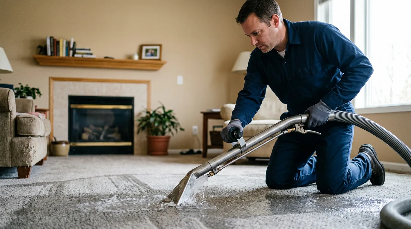 Water damage restoration technician working near Fowler, IL